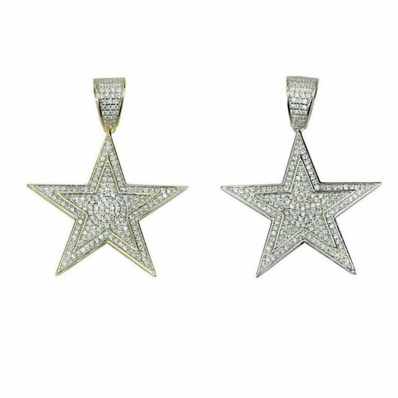 Solid 925 Silver Real Hip Hop Diamond Star Pendant - Picture 3 of 5